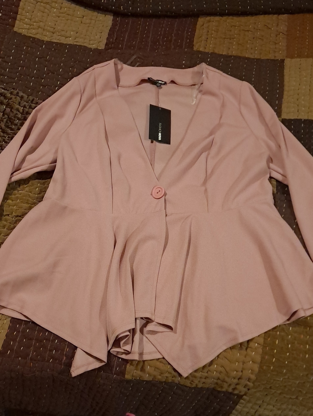 Fashion Nova Dusty Pink Peplum Button-Front Tunic